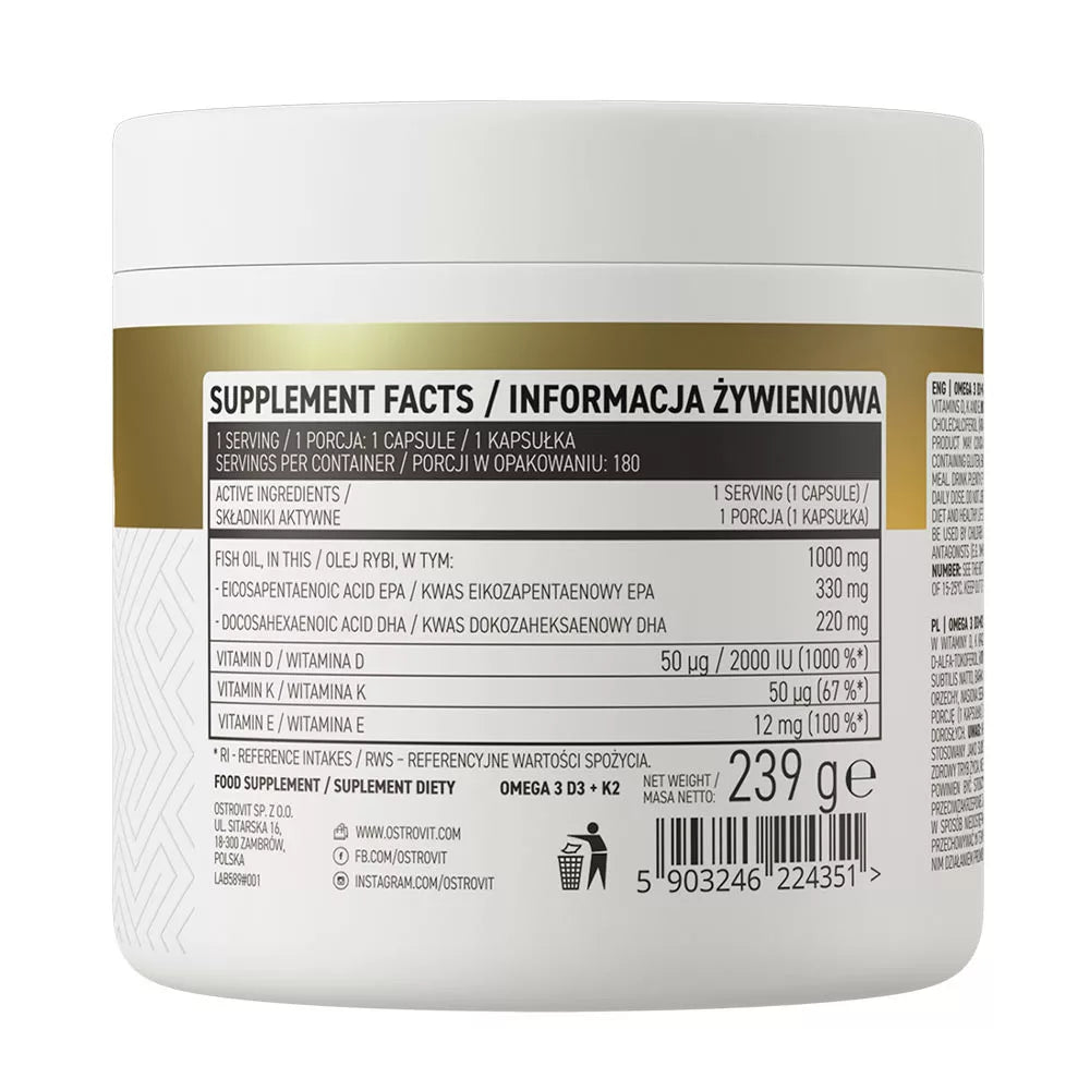 OstroVit Omega 3 D3+K2 (180 Capsules)