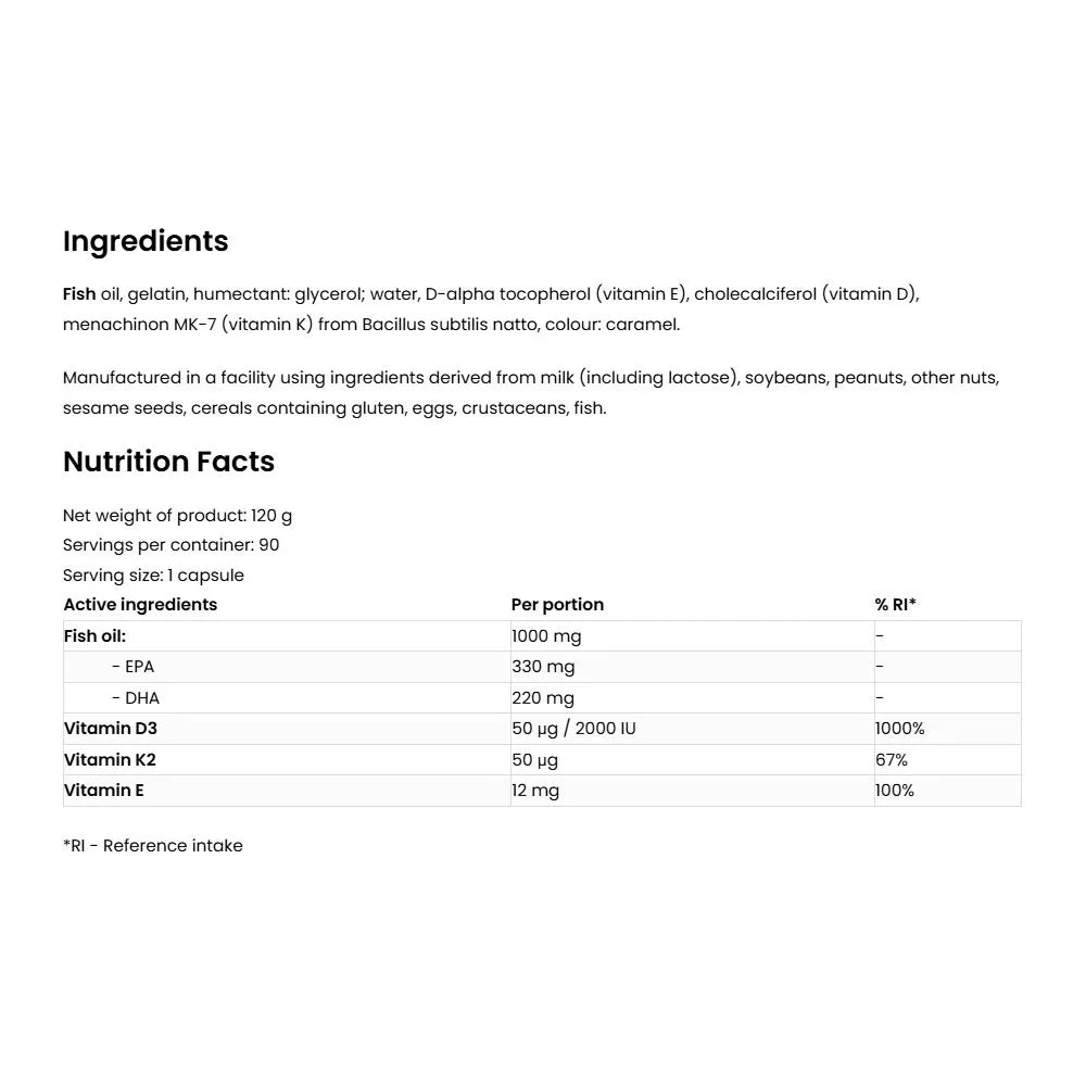 OstroVit Omega 3 D3 + K2 (90 Capsules)