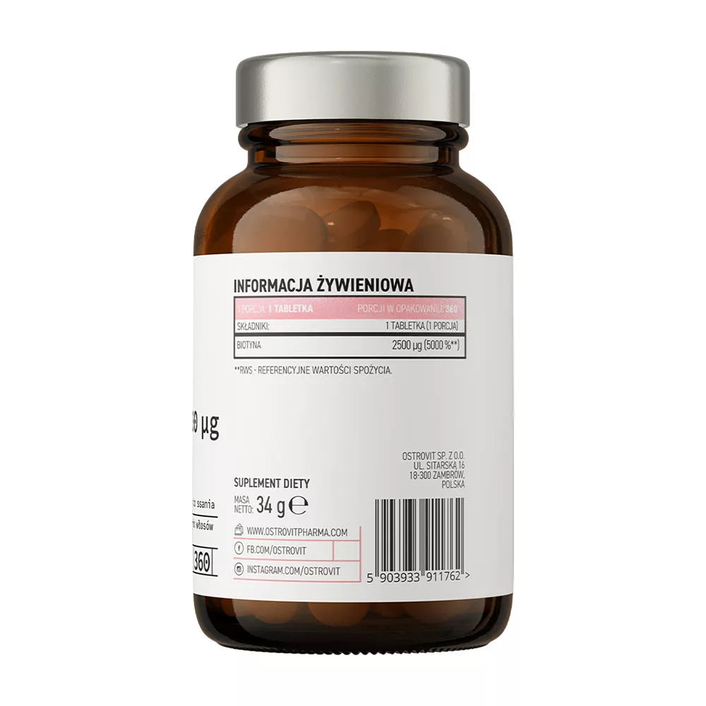 OstroVit Pharma Biotin 2500 mcg lozenges (360 Lozenges, Strawberry)