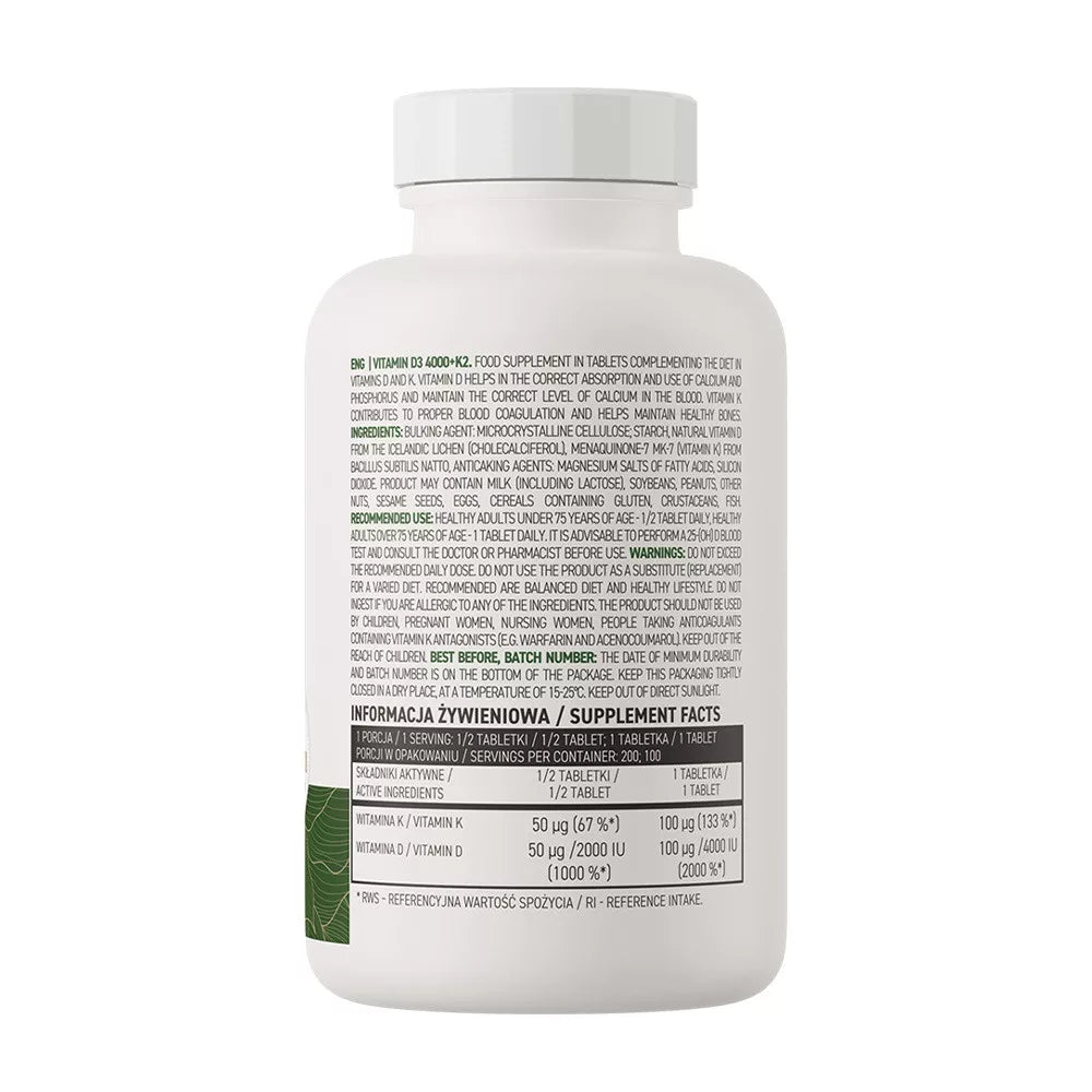 OstroVit D3 4000 IU + K2 VEGE (100 Tablets)