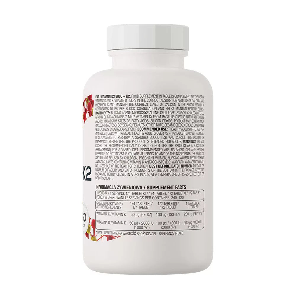 OstroVit Vitamin D3 8000 IU + K2 (60 Tablets)
