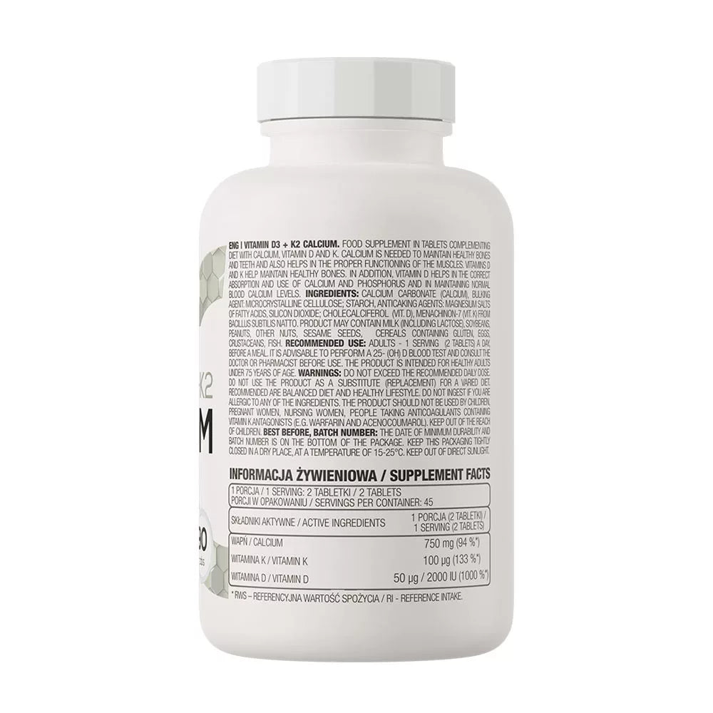 OstroVit Vitamin D3 + K2 + Calcium (90 Tablets)