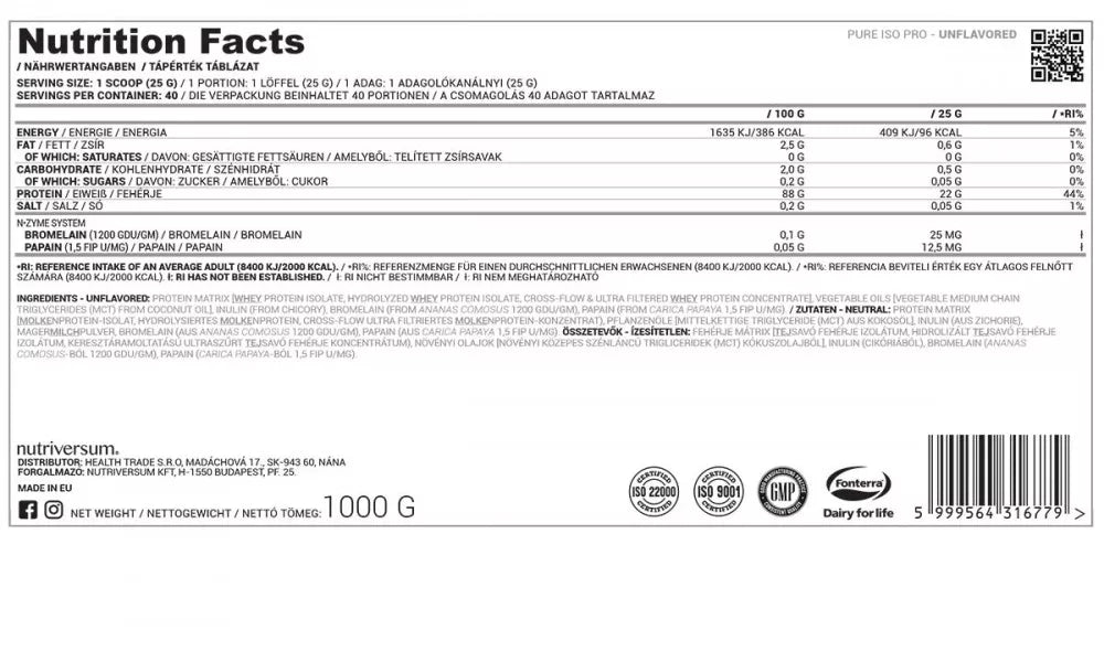 Nutriversum ISO PRO - PURE (1000 g, Unflavored)