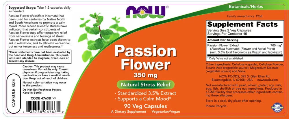 Now Foods Passion Flower 350 mg (90 Veg Capsules)