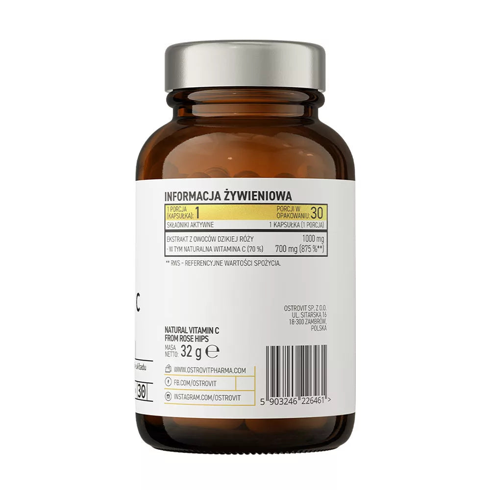 OstroVit Pharma Natural Vitamin C from Rose Hips (30 Capsules)