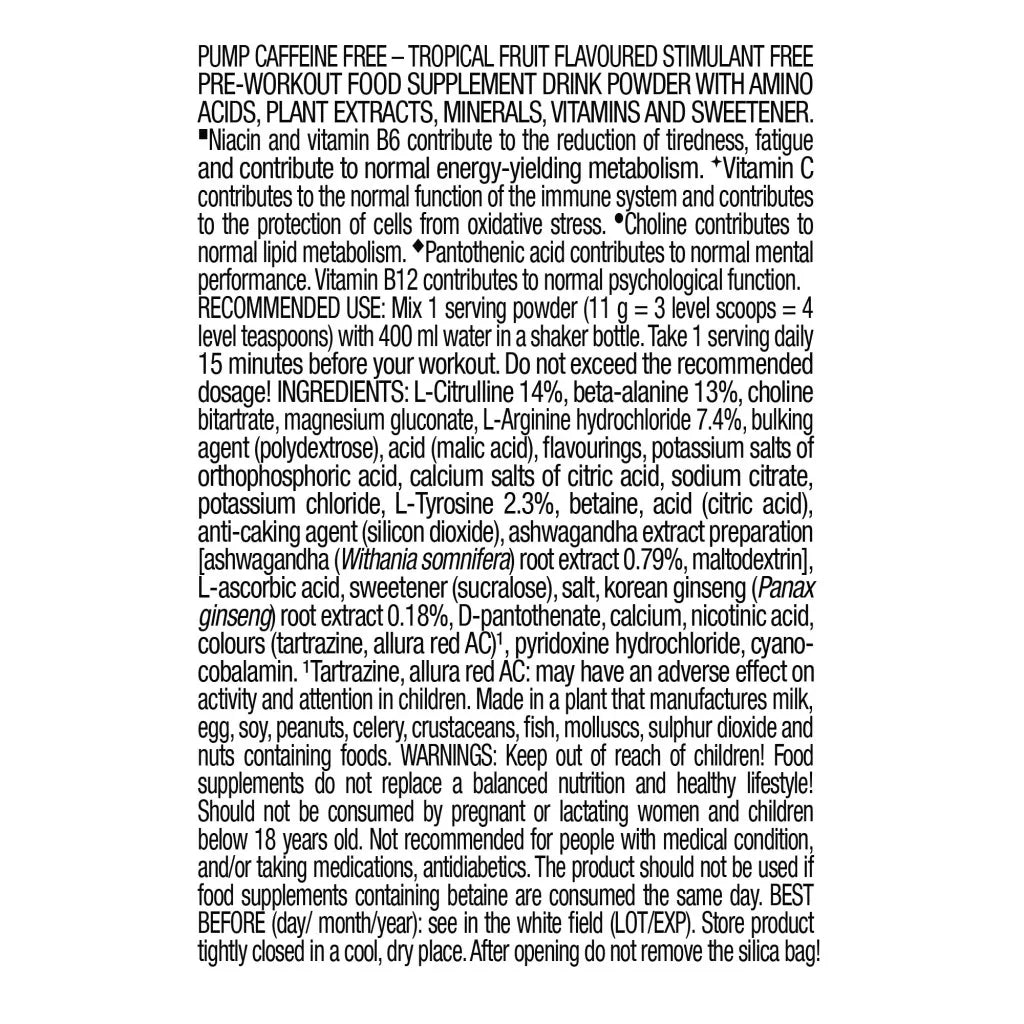BioTechUSA Pump Caffeine Free (330 g, Tropical Fruit)