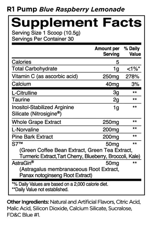 Rule1 PUMP (315 g, Blue Razz Lemonade)