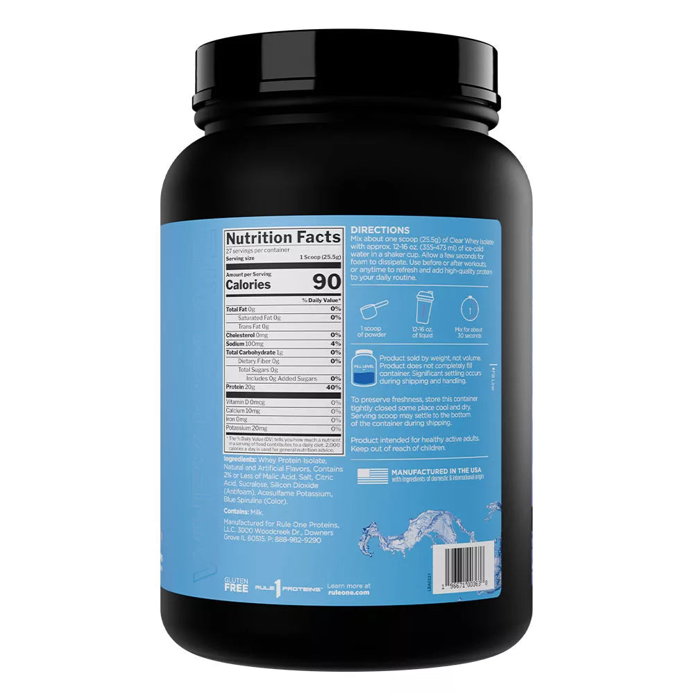 Rule1 Clear Whey Isolate (689 g, Blue Raspberry)