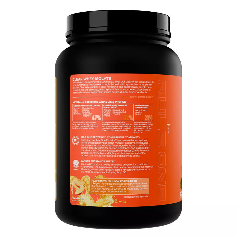 Rule1 Clear Whey Isolate (689 g, Peach Mango)