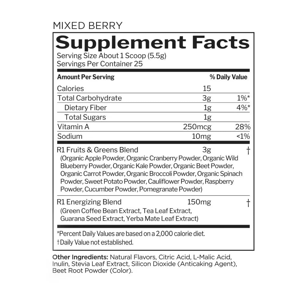 Rule1 Energized Fruits and Greens (138 g, Mixed Berry)