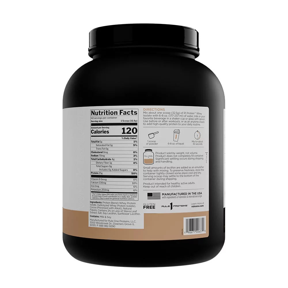 Rule1 Naturally Flavored R1 Protein Whey Isolate (1950 g, Dark Chocolate)