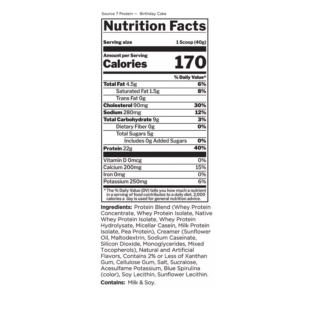 Rule1 Source 7 Protein (20 Servings, Birthday Cake)