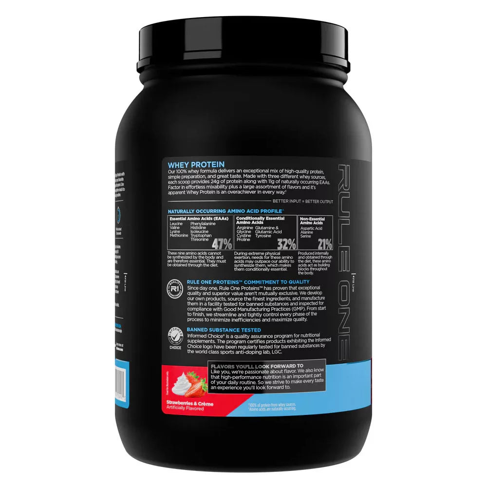 Rule1 Whey Protein (905 g, Strawberries and Cream)