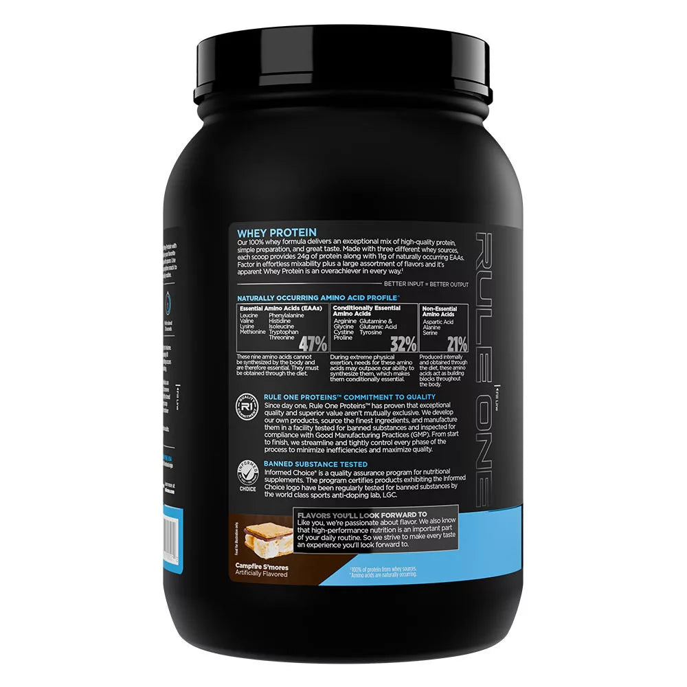Rule1 Whey Protein (905 g, Campfire Smores)