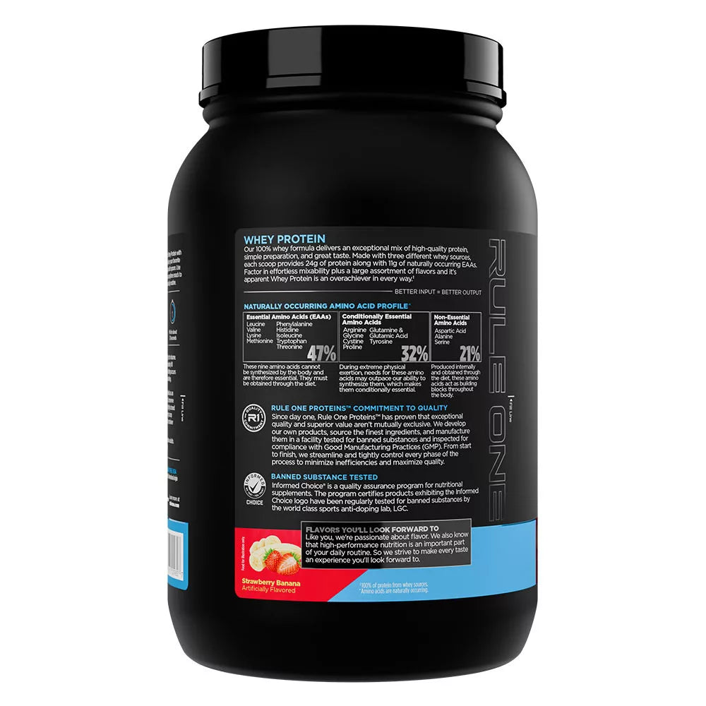Rule1 Whey Protein (905 g, Strawberry Banana)
