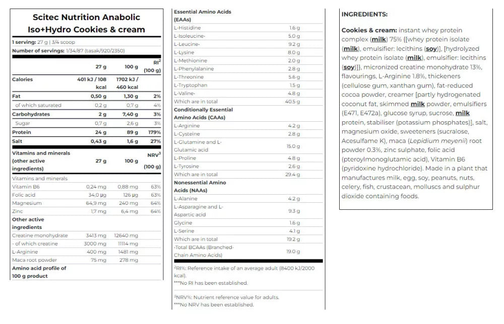 Scitec Nutrition Anabolic Iso+Hydro (920 g, Cookies & Cream)
