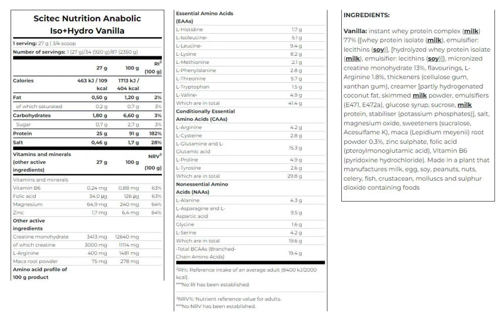 Scitec Nutrition Anabolic Iso+Hydro (920 g, Vanilla)