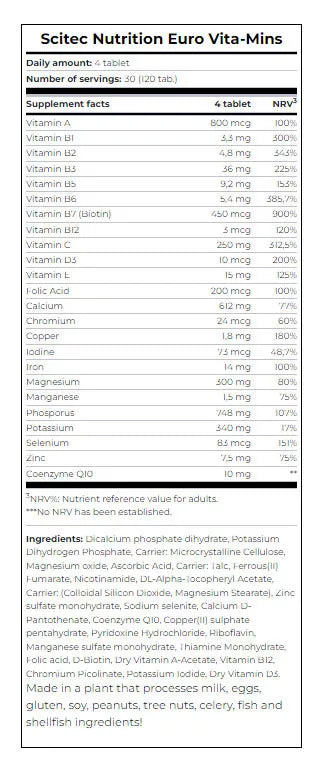 Scitec Nutrition SCITEC NUTRITION EURO VITA-MINS (120, tbl) (120 Tablets)