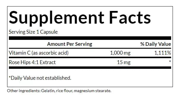 Swanson Vitamin C with Rose Hips (90 Capsules)