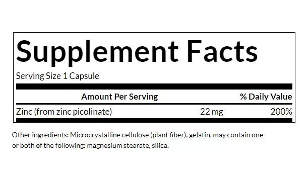 Swanson Zinc Picolinate - Body Preferred Form 22 mg (60 Capsules)