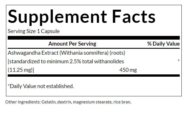 Swanson Ashwagandha Extract - Standardized 450 MG (60 Capsules)
