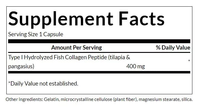 Swanson Type I Hydrolyzed Marine Collagen Peptides 400 MG (60 Capsules)