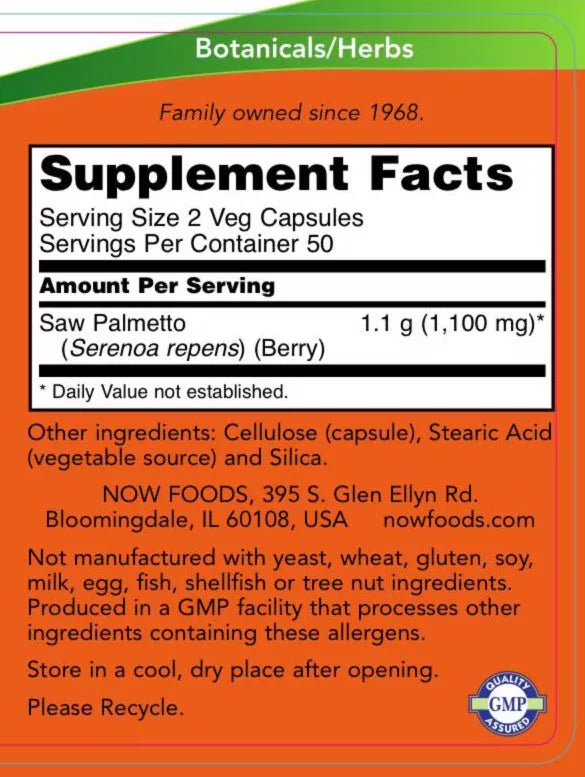 Now Foods Saw Palmetto Berries 550 mg (100 Capsules)