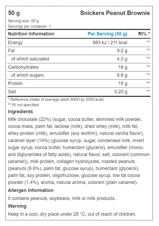 Mars Snickers High Protein Bar - Peanut Brownie (1 Bar)