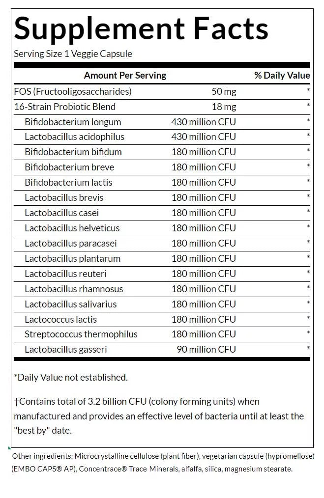 Swanson Dr. Stephen Langer's Ultimate 16 Strain Probiotic with FOS 3.2 BILLION CFU (60 Veg Capsules)