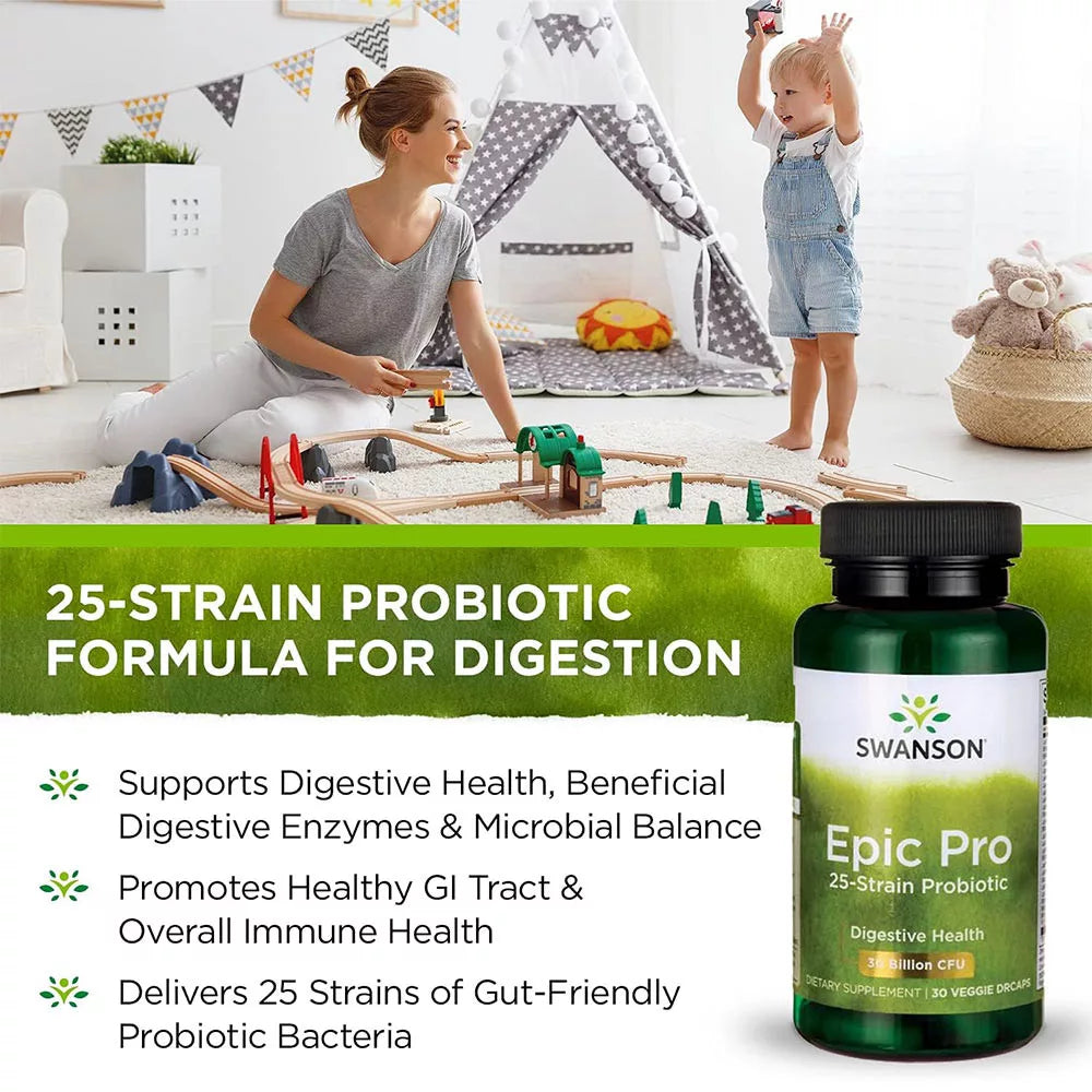 Swanson Epic Pro 25-Strain Probiotic 30 BILLION CFU (30 Veg Capsules)
