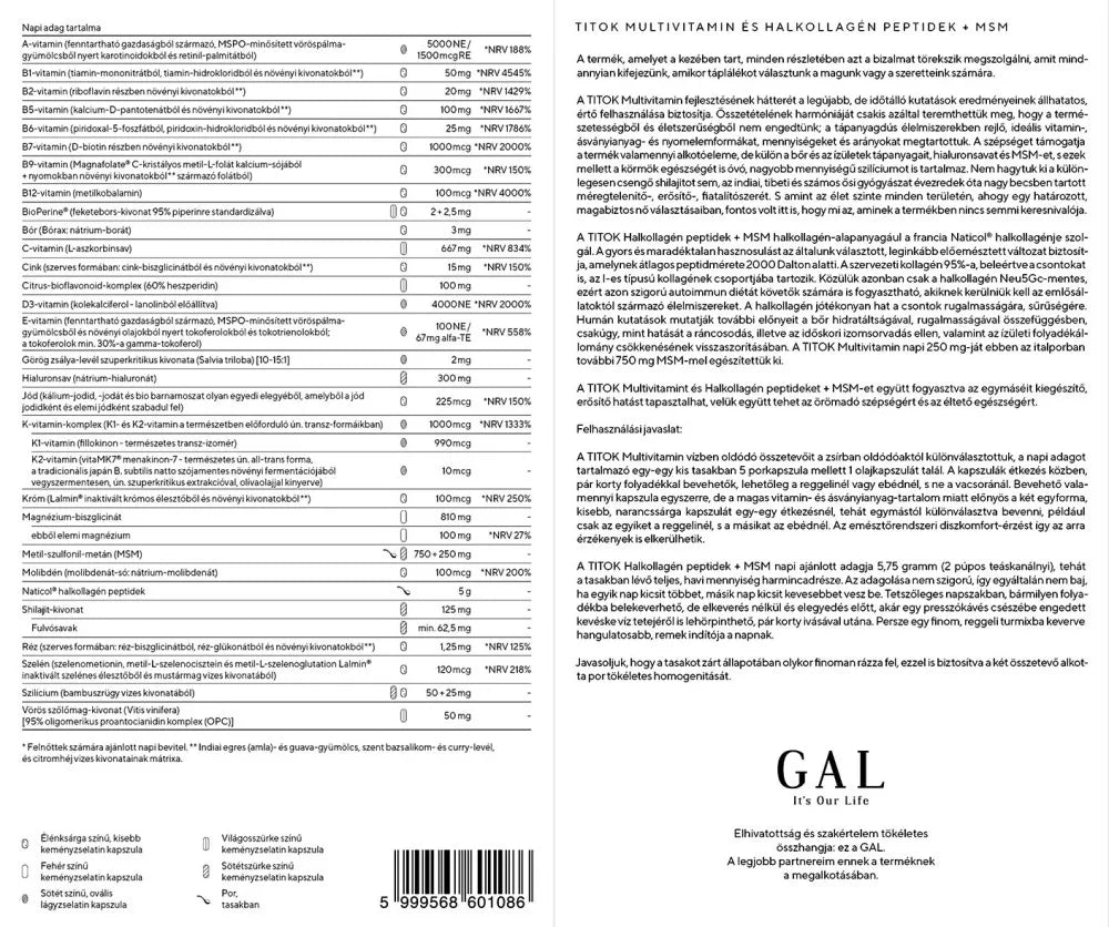 GAL TITOK Multivitamin and Fish Collagen Peptides + MSM (127g + 173g)