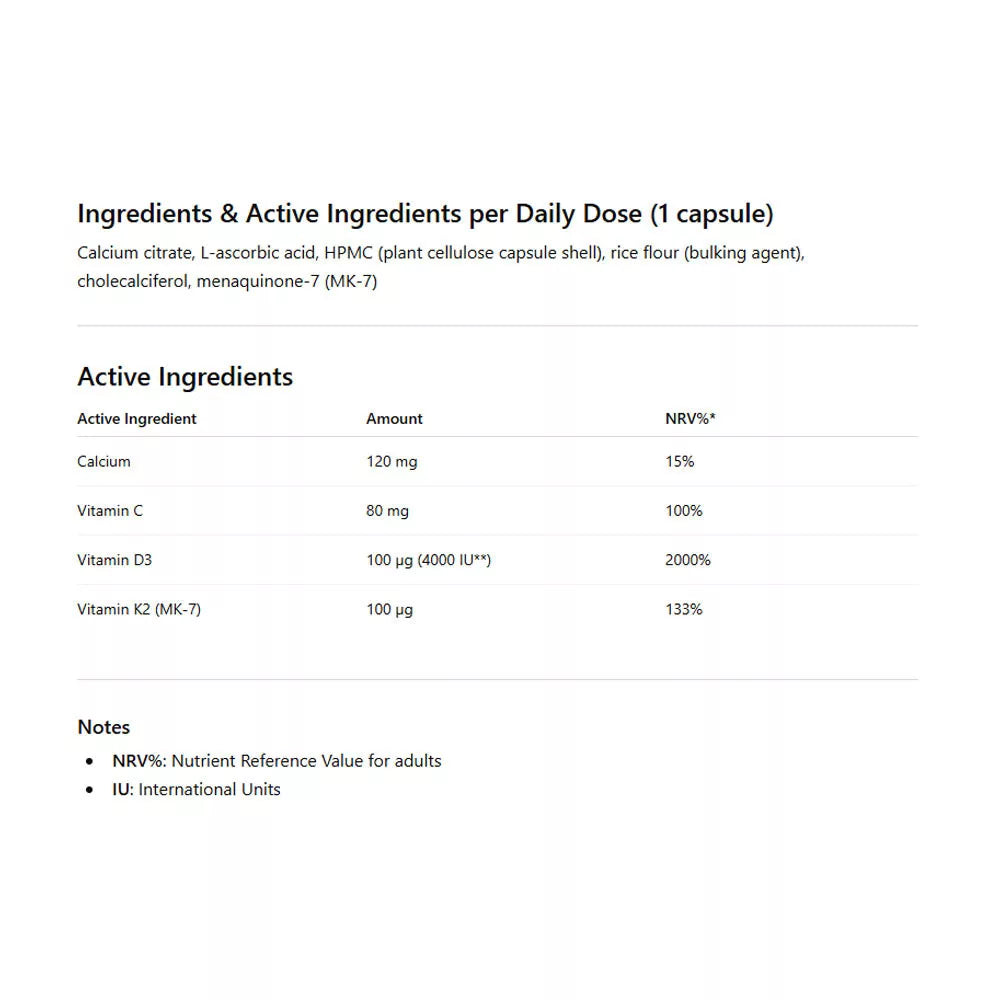 USA medical K2+D3 Capsule with Calcium and Vitamin C (60 Capsules)
