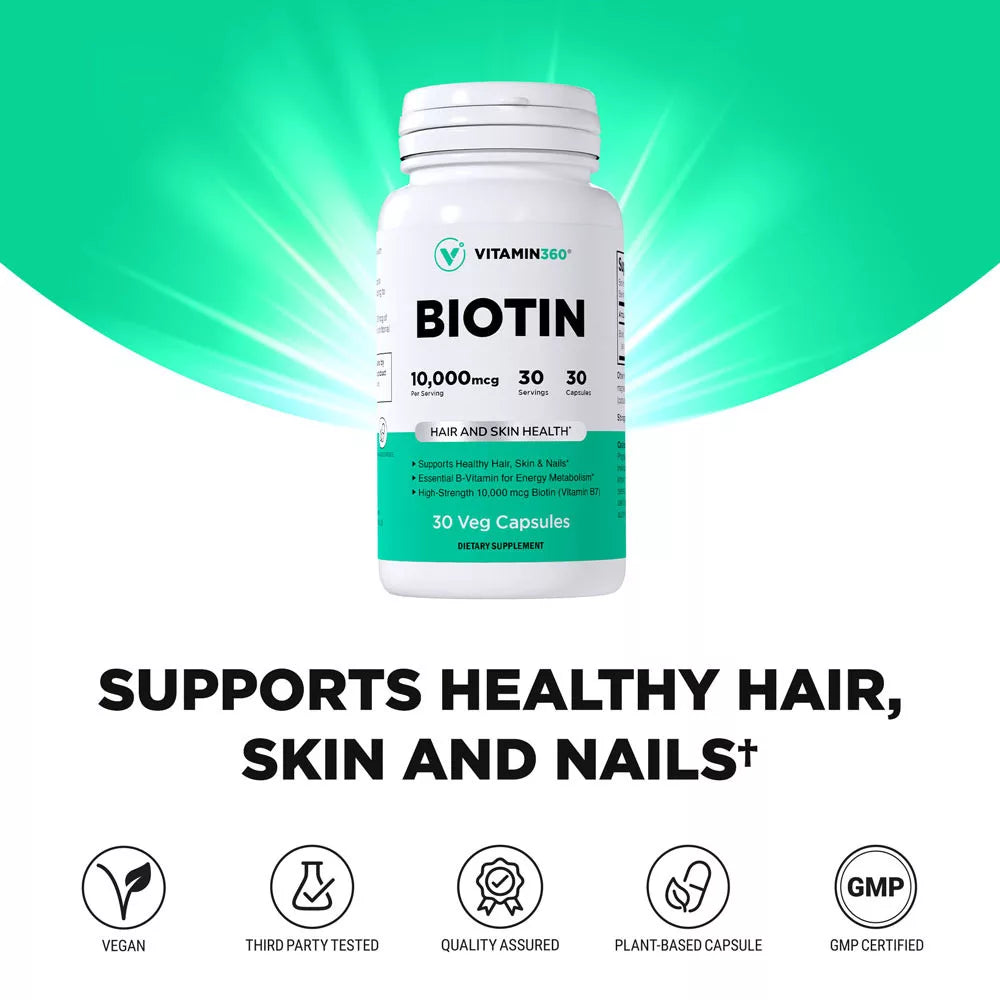 Vitamin360 Biotin 10,000 mcg (30 Veg Capsules)