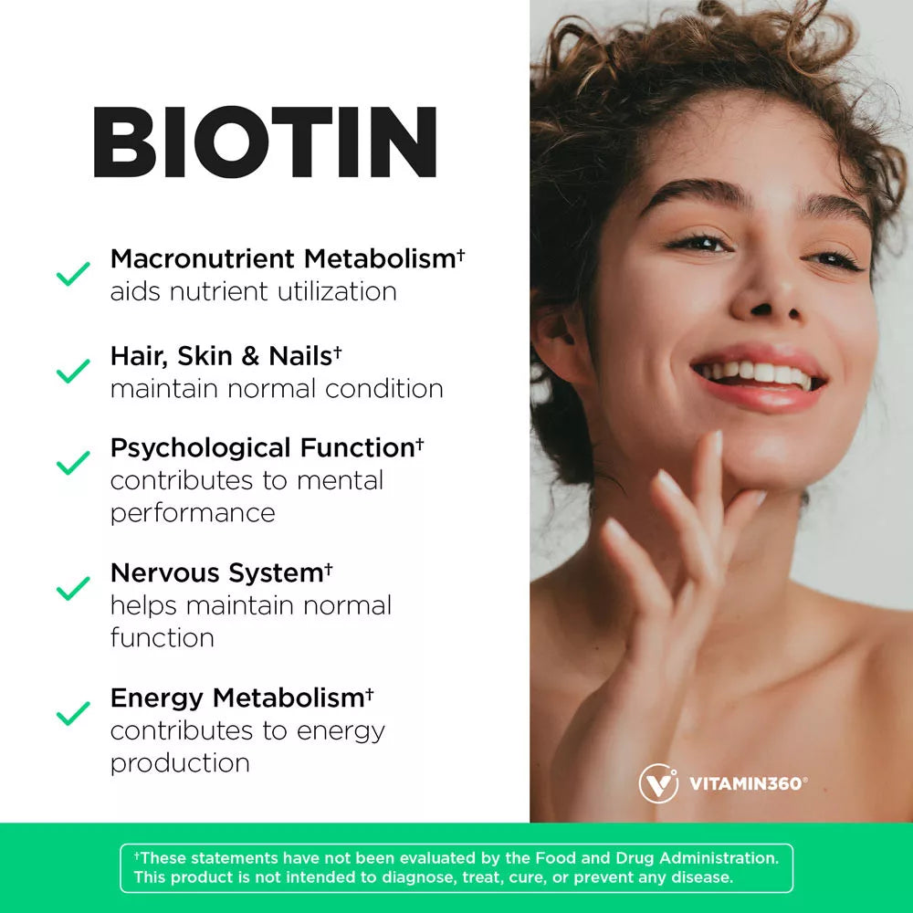 Vitamin360 Biotin 10,000 mcg (30 Veg Capsules)