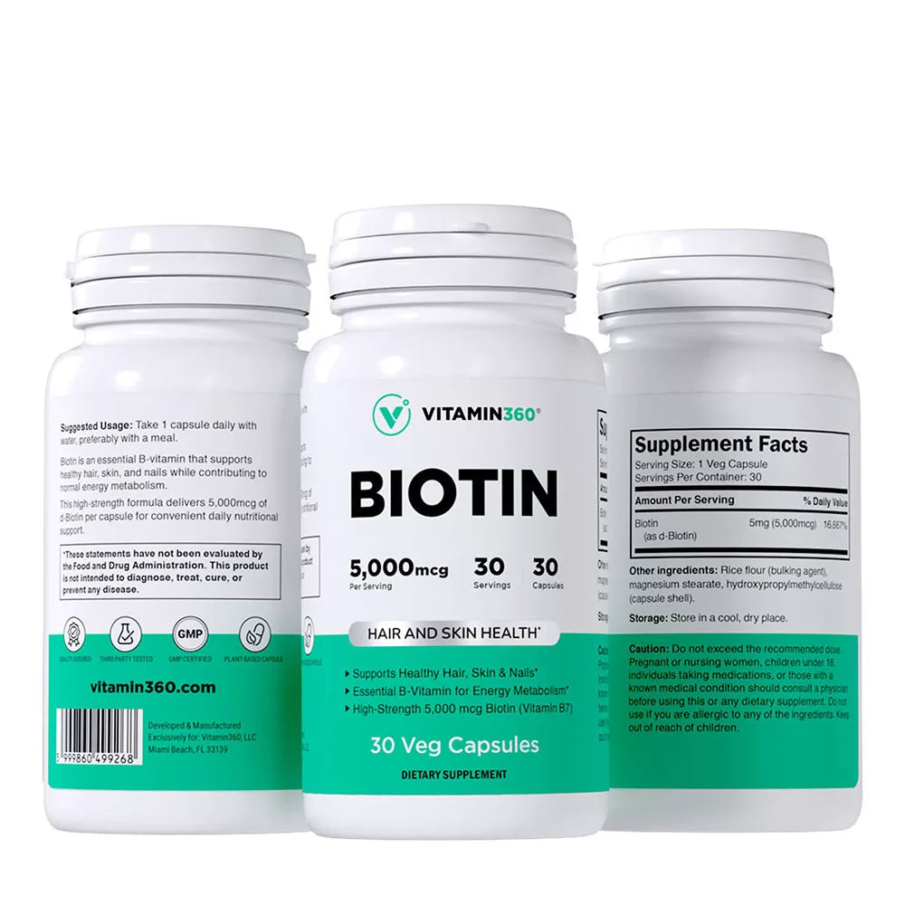 Vitamin360 Biotin 5,000 mcg (30 Veg Capsules)