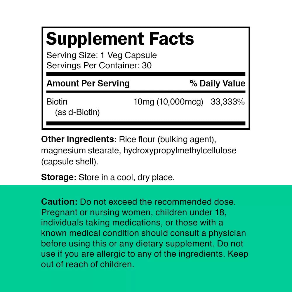 Vitamin360 Biotin 10,000 mcg (30 Veg Capsules)