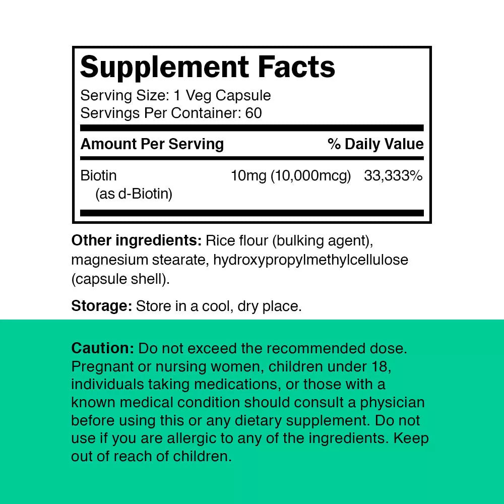 Vitamin360 Biotin 10,000 mcg (60 Veg Capsules)