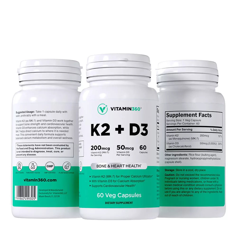 Vitamin360 K2+D3 (60 Veg Capsules)