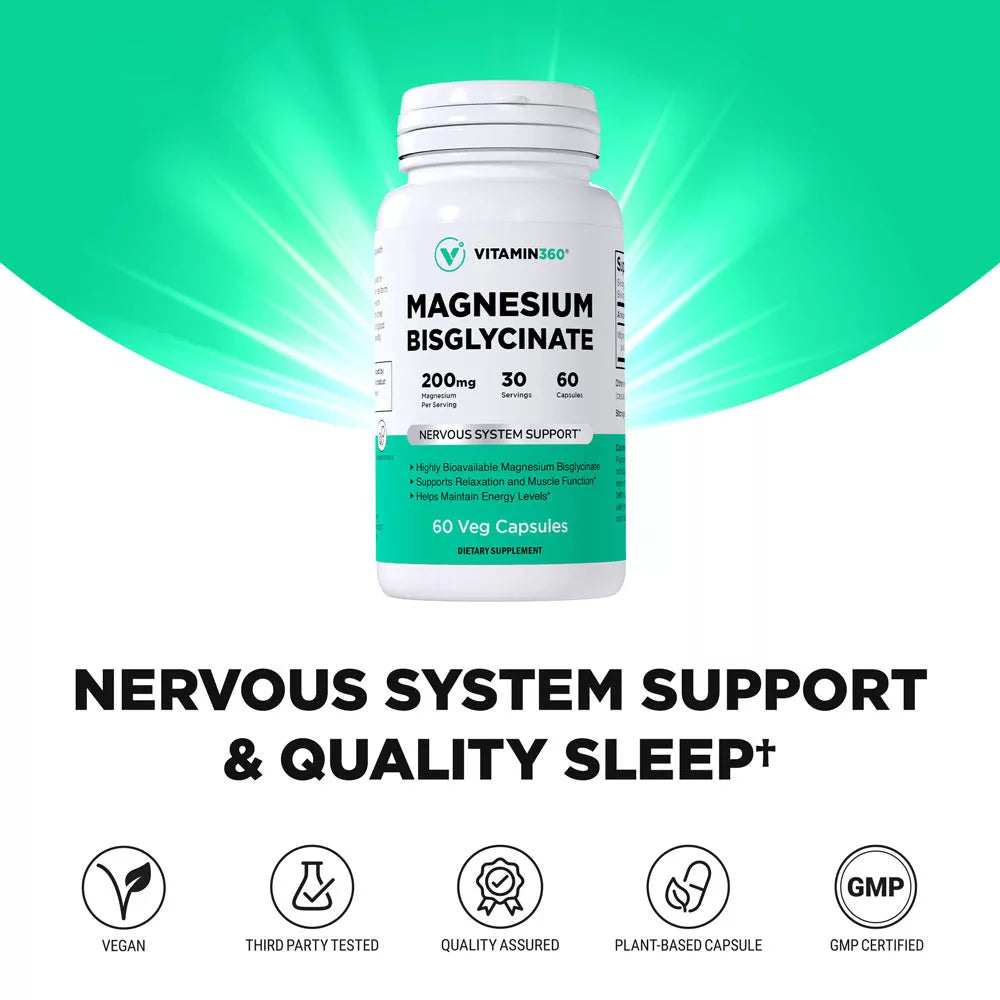 Vitamin360 Magnesium Bisglycinate 200 mg (60 Veg Capsules)