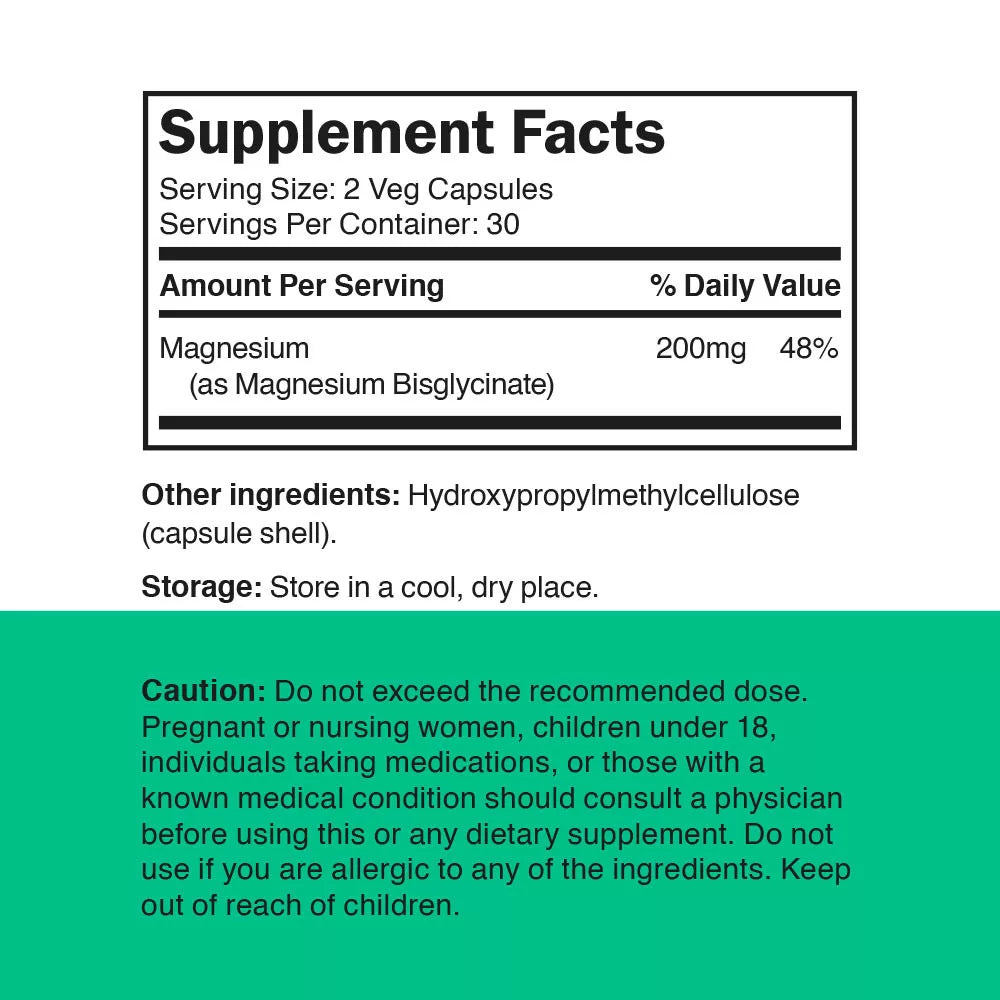Vitamin360 Magnesium Bisglycinate 200 mg (60 Veg Capsules)