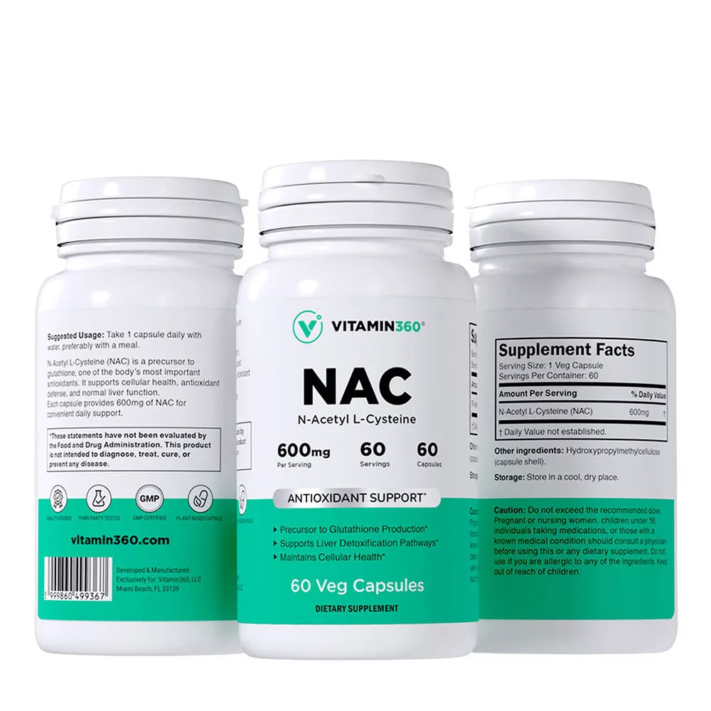 Vitamin360 NAC 600 mg - N-Acetyl L-Cysteine (60 Veg Capsules)
