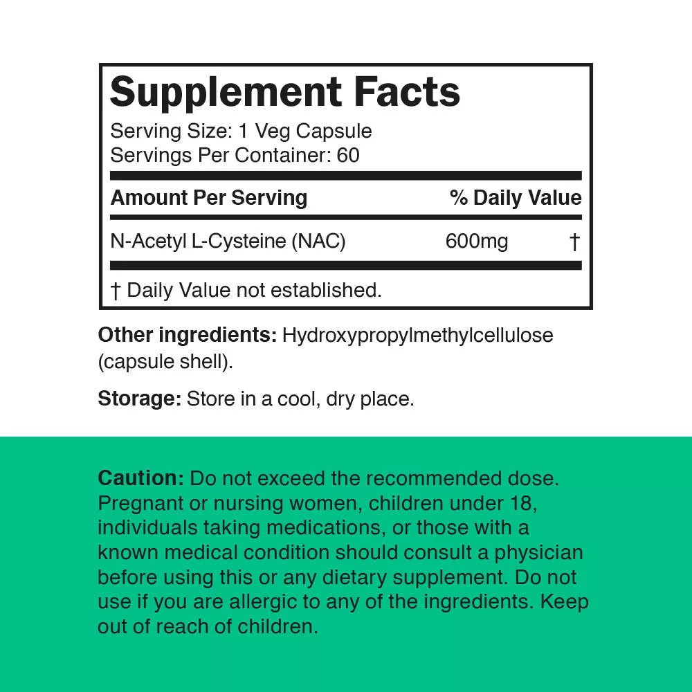 Vitamin360 NAC 600 mg - N-Acetyl L-Cysteine (60 Veg Capsules)