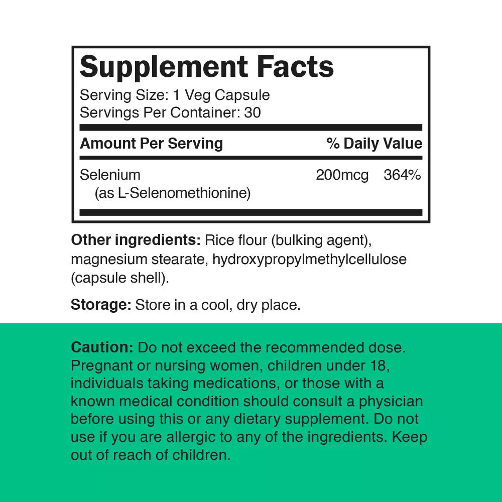 Vitamin360 Selenium 200 mcg – L-selenomethionine, Thyroid Health (30 Veg Capsules)