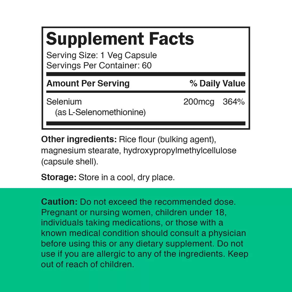 Vitamin360 Selenium 200 mcg – L-selenomethionine, Thyroid Health (60 Veg Capsules)
