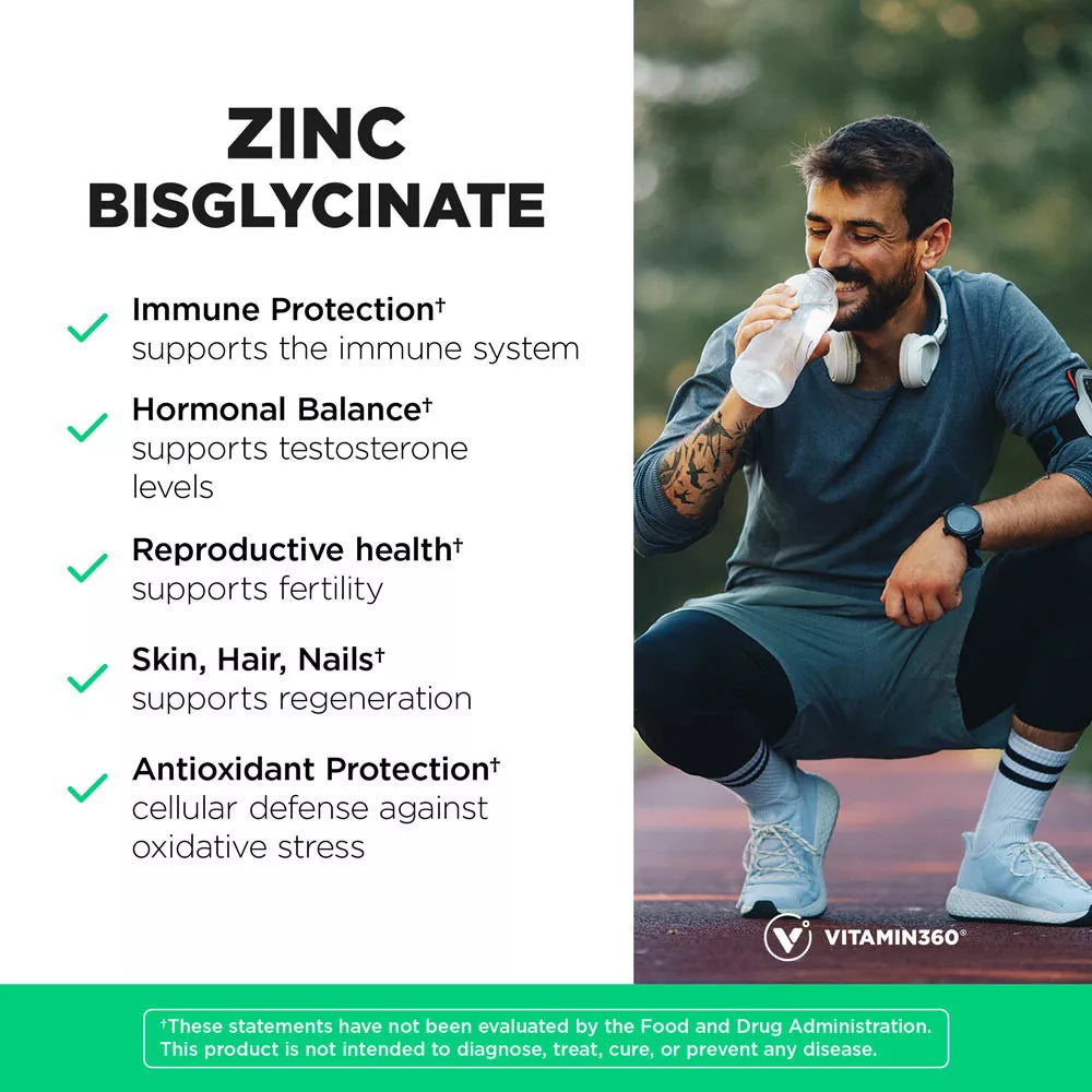 Vitamin360 Zinc Bisglycinate 50 mg (60 Veg Capsules)