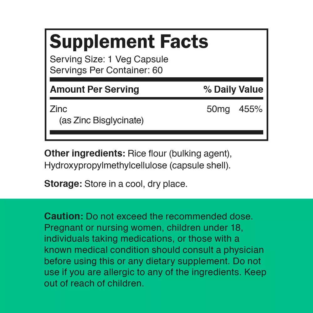 Vitamin360 Zinc Bisglycinate 50 mg (60 Veg Capsules)