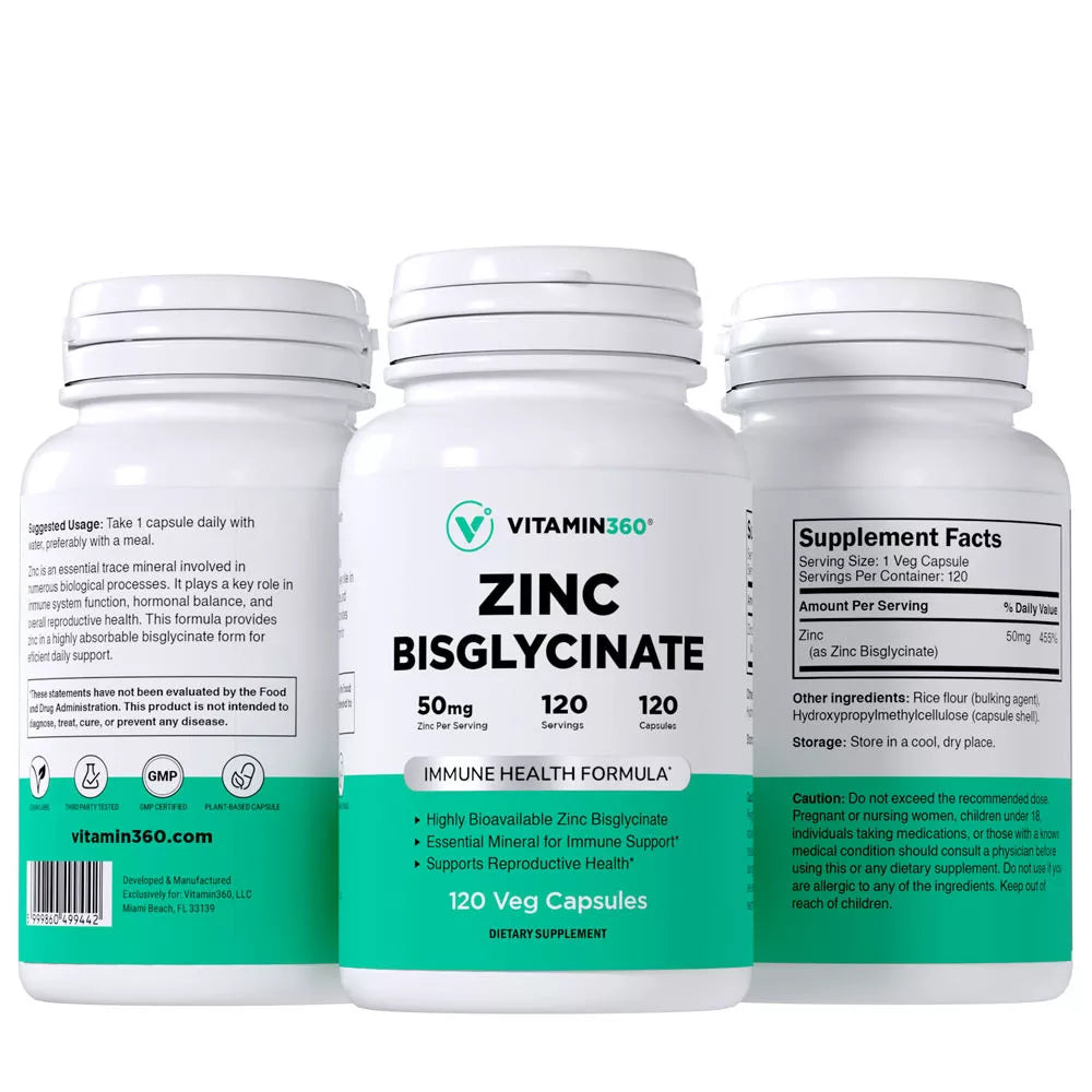 Vitamin360 Zinc Bisglycinate 50 mg (120 Veg Capsules)