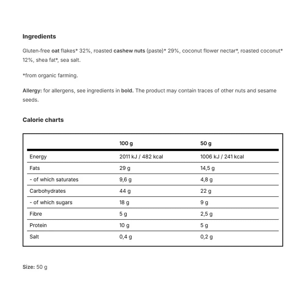 Vilgain Bio Oat Bar Coconut Cashew (50 g)