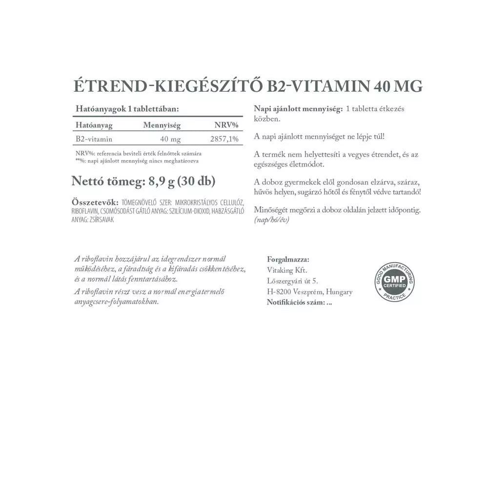 Vitaking Vitamin B2 40 mg (30 Tablets)