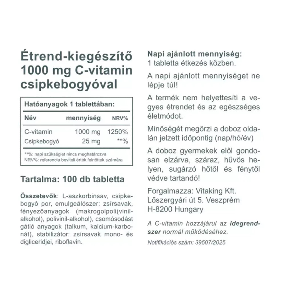 Vitaking C-1000 mg with Rosehip 25mg (100 Tablets)